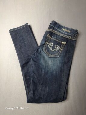 Express Dark Blue Skinny Jeans with Embroidered Back Pocket